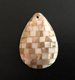 Inlaid shell pendant, mosaic shell pendant, teardrop mosaic pendant, mother of pearl and brownlip shell
