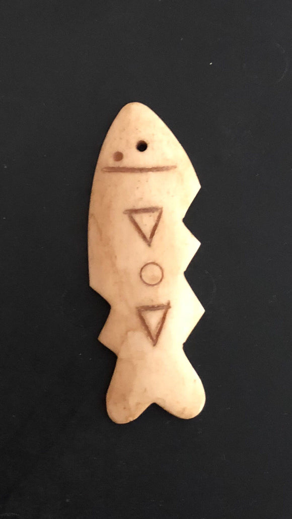 Fish Pendant, Carved Horn, Bone Pendant, Tea Dyed Antiqued Fish Pendant 2 1/4