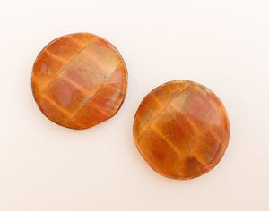 Natural Inlaid, Focal Bead, Pea Pod Beads, Inlaid Flat Round Coin Beads Burnt Orange-2pc