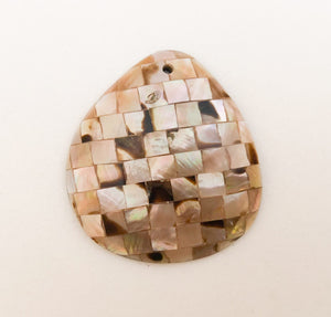 Tiger Brownlip pendant teardrop, mosaic shell pendant 38x40mm