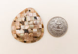 Tiger Brownlip pendant teardrop, mosaic shell pendant 38x40mm