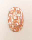 Oval Shell Pendant, Inlaid Pendant, Large Shell Pendant Abalone Mosaic 34x54mm oval peach