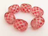 6pc Red Dotted Glass Beads Oval