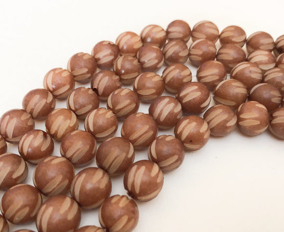 Nut Beads Buri Round Carved 10/11mm Brown 16