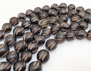 10/11mm Carved Nut Beads Buri Round Black 16" strand