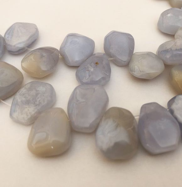 Delicate Blue Lace Agate Beads Faceted Trapezoid Side Drilled 8” strand