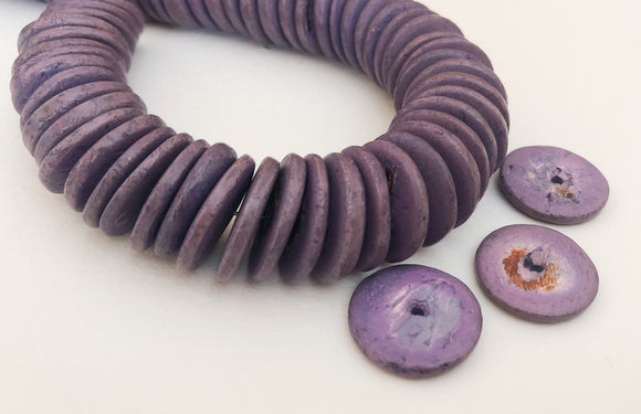 20mm Coconut wood discs, coco rondelle lavender, coconut shell, natural wood beads-30pc