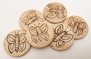 6 Hand Carved Buttons 1 1/4 Inch