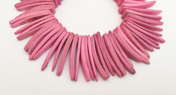 Stick Beads, Spike Beads, Coconut Shell Tusk Sticks Pink-30pc