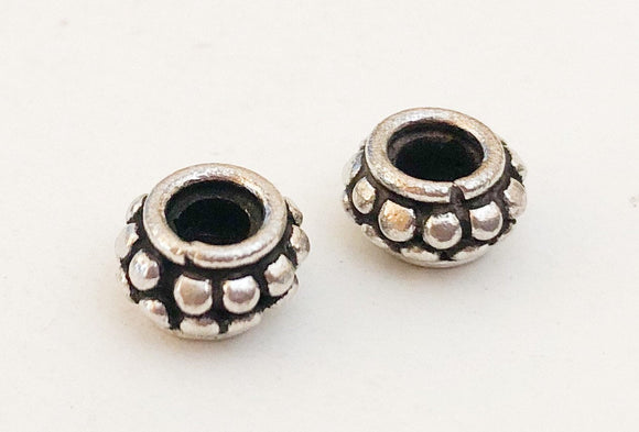 2 Decorative Bali Sterling Silver Spacer Beads 8x5mm
