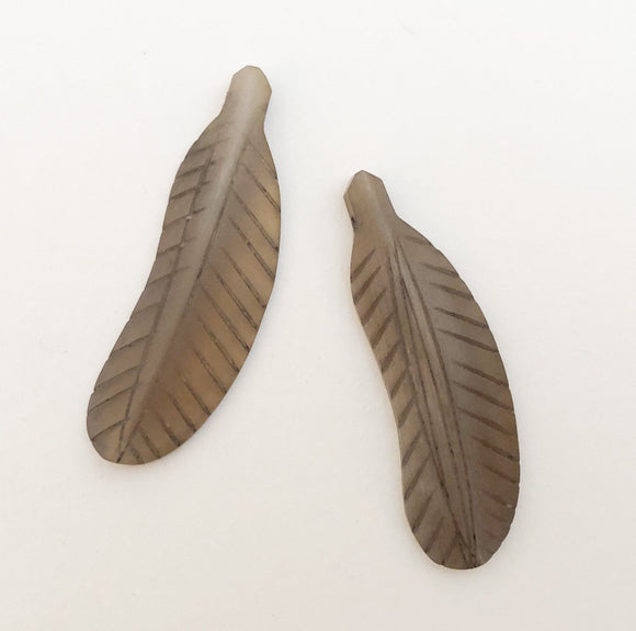 Horn feather pendant, gray horn pendant-2pc