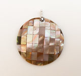 Inlaid shell pendant, mosaic shell pendant, brownlip shell 40mm