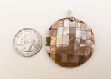 Inlaid shell pendant, mosaic shell pendant, brownlip shell 40mm