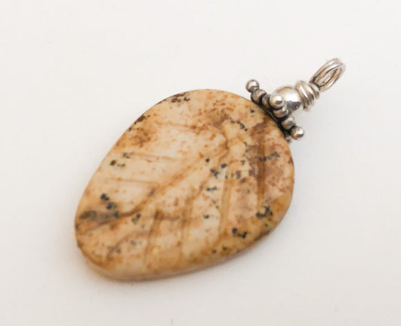 Leaf Charm, Carved Stone Leaf, Leaf Dangle, Add On Charm, Sterling Silver Stone Leaf