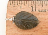 Leaf Charm, Carved Stone Leaf, Leaf Dangle, Add On Charm, Sterling Silver Stone Leaf Labradorite