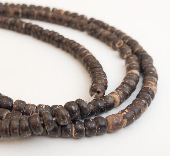Small 4-5mm Coconut Beads, Natural Wood Beads, Coco Rondelle Pukalet Brown 16