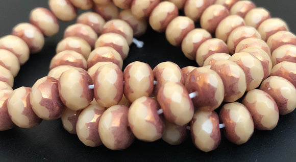 6mm Rondelle Czech GLass Beads, Neutral Tan Picasso Rondelle-25pc