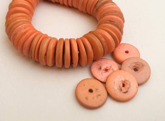 15mm Coconut wood discs, coco rondelle yellow-orange, coconut shell, natural wood beads-30pc