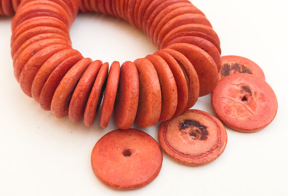 20mm Coconut Wood Discs, Coco Rondelle Saucer Burnt Orange, Coconut Shell, Natural Wood Beads-30pc