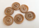 Beige 1” vintage glass button sew-thru lot-6pc