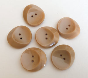 Beige 1” vintage glass button sew-thru lot-6pc