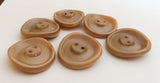 Beige 1” vintage glass button sew-thru lot-6pc