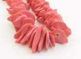 Coconut Wood Chips, Medium Coco Chips, Coconut Shell Pink, Natural Wood Beads 7 1/2" strand