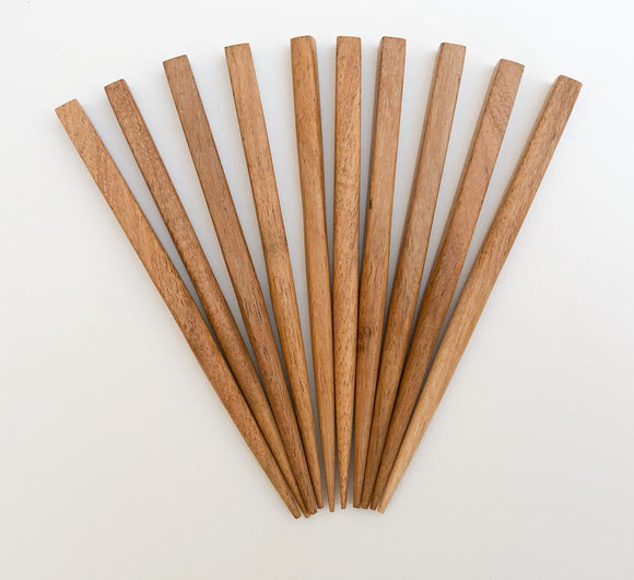 Bayong wood hair sticks small 4 1/2 inch square bayong. 10 pcs. per package.