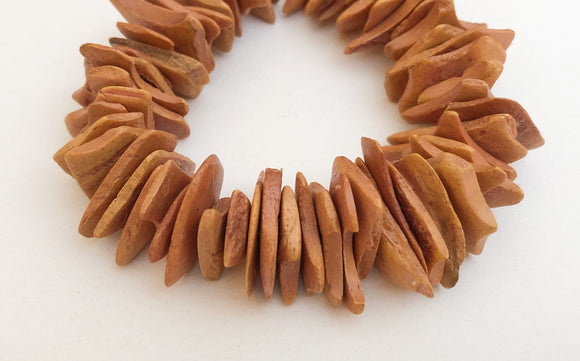 Mustard Yellow Coconut Wood Chips, Medium Coco Chips Coconut Shell, Natural Wood Beads 7" strand