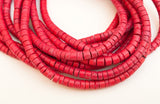 5mm Coconut Heishi, Coco Heishi, Natural Wood Beads, Coconut Shell Heishi  Red 24" strand