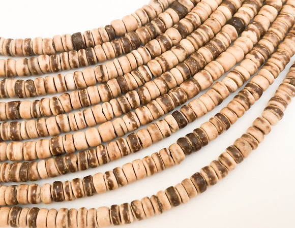 Small 4-5mm Coconut Beads, Natural Wood Beads, Coco Rondelle Pukalet Natural 16
