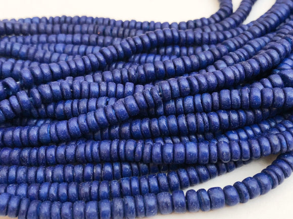 4-5mm Coconut Beads, Natural Wood Beads, Coco Rondelle Pukalet Navy Blue 16” strand
