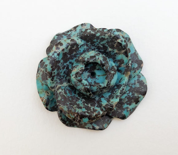 Carved Turquoise Flower Pendant Focal Bead