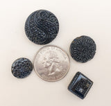 Fancy black vintage glass button lot-4pc