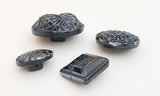 Fancy black vintage glass button lot-4pc