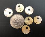 6 Shell Charms Pendant Beads Mother of Pearl Carved  Shell 15mm Disc