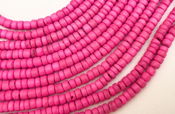 4-5mm Coconut Beads, Natural Wood Beads, Coco Rondelle Pukalet Bubblegum Pink 16