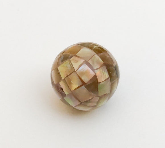 20mm Round Brown mosaic bead, inlaid shell beads, brownlip shell mosaic