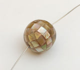 20mm Round Brown mosaic bead, inlaid shell beads, brownlip shell mosaic