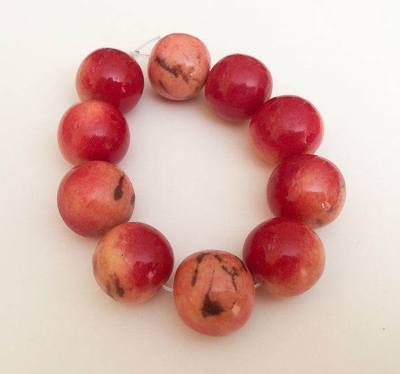 20mm Round Apple Coral Beads 8” strand