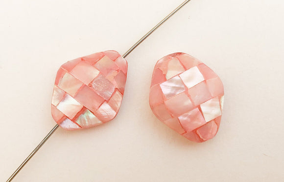 Pink Focal Beads, Shell Inlaid Beads 14x17mm-2pc