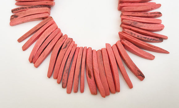 1 Inch Wood Stick Beads Coral-7 1/2” Strand
