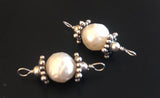 Pearl Connector Beads, Sterling Silver Wire Wrapped Pearls 2pc