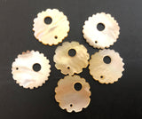 6 Shell Charms Pendant Beads Mother of Pearl Carved  Shell 15mm Disc