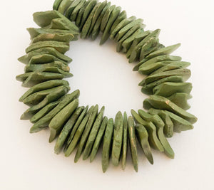 Coconut Wood Chips, Medium Coco Chips, Coconut Shell, Natural Wood Beads Avocado Green 7 &quot; strand