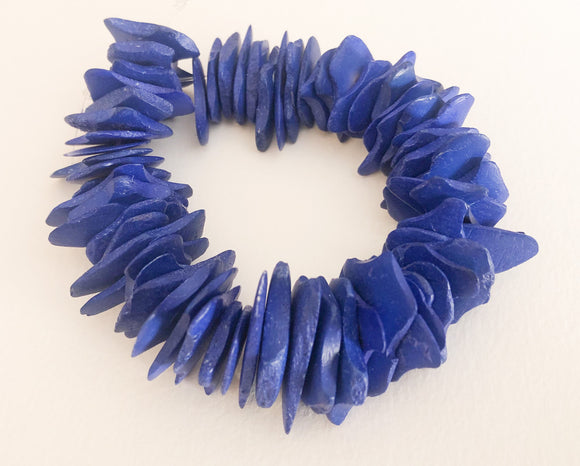 Coconut Wood Nugget Chips Beads Blue 7”strand
