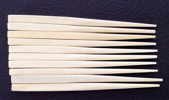 White natural wood hair sticks small 4 1/2 inch Dica wood. 10 pcs. per pkg.