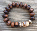 Natural Wood stretch bracelet with jasper and sterling silver
