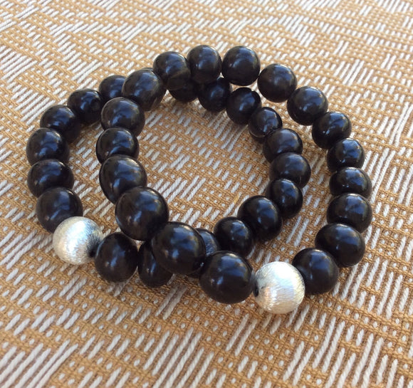 Genuine horn bracelet, black Horn stretch bracelet, horn beaded bracelet