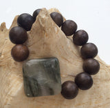 Boho wood bracelet, wood bracelet, Wood stretch bracelet with stone